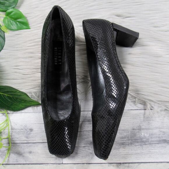 STUART WEITZMAN Vintage Black Snakeskin Embossed Pumps Women’s Size 8.5 - Picture 1 of 12